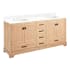 Signature Hardware Quen 72" Freestanding Double Basin Vanity Set with Cabinet, Vanity Top, and Rectangular Undermount Sinks - 8" Faucet Holes Driftwood Brown / Feathered White Quartz