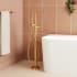Signature Hardware Drea Floor Mounted Tub Filler with Built-In Diverter - Includes Hand Shower Brushed Gold