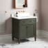 Signature Hardware Elmdale 30" Freestanding Mahogany Single Basin Vanity Set with Cabinet, Vanity Top, and Rectangular Undermount Sink - No Faucet Holes Dark Olive Green / Arctic White
