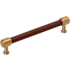 Signature Hardware Lazzara 6-5/16 Inch Center to Center Brown Leather Bar Cabinet Pull Brushed Gold