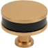 Signature Hardware Lazzara 1-1/2 Inch Black Leather Mushroom Cabinet Knob Brushed Gold