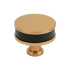 Signature Hardware Lazzara 1-1/2 Inch Black Leather Mushroom Cabinet Knob Brushed Gold