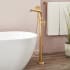 Signature Hardware Elita Floor Mounted Tub Filler Faucet with Cross Handle - Includes Hand Shower and Valve without Stops Brushed Gold