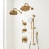 Signature Hardware Greyfield Thermostatic Shower System with Dual Rainfall Shower Heads, Hand Shower, Slide Bar, Shower Arm, Hose, and Valve Trim - Rough-In Valve Included Aged Brass