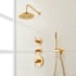 Signature Hardware Drea Thermostatic Shower System with Rainfall Shower Head, Hand Shower, Shower Arm, Hose, and Valve Trim - Rough-In Valve Included Brushed Gold