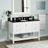 Signature Hardware Olsen 48" Single Vanity Set with Wood Cabinet, Quartz Vanity Top, and Rectangular Sink - 1-1/2" Faucet Holes Soft White / Carbon Black