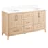 Signature Hardware Arrietty 60" Freestanding Bamboo Double Basin Vanity Set with Cabinet, Vanity Top, and Oval Undermount Sinks - 8" Widespread Faucet Holes Natural Bamboo / Arctic White
