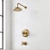 Signature Hardware Marceau Dual Control Pressure Balanced Tub and Shower System with Shower Head, Cross Handles, Shower Arm, Tub Spout, and Valve Trim - Rough-In Valve Included Aged Brass