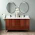 Signature Hardware Sybill 60" Freestanding Mahogany Double Basin Vanity Set with Cabinet, Vanity Top, and Rectangular Porcelain Sink - Double Faucet Holes Washed Walnut / Arctic White