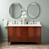 Signature Hardware Sybill 60" Freestanding Mahogany Double Basin Vanity Set with Cabinet, Vanity Top, and Rectangular Porcelain Sink - 8" Faucet Holes Washed Walnut / Arctic White