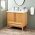 Signature Hardware Sybill 36" Freestanding Teak Single Basin Vanity Set with Cabinet, Vanity Top, and Rectangular Porcelain Sink - 8" Faucet Holes Natural Teak / Arctic White