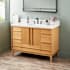 Signature Hardware Sybill 48" Freestanding Teak Single Basin Vanity Set with Cabinet, Vanity Top, and Oval Porcelain Sink - 8" Faucet Holes Natural Teak / Arctic White