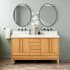 Signature Hardware Sybill 60" Freestanding Teak Double Basin Vanity Set with Cabinet, Vanity Top, and Rectangular Porcelain Sink - No Faucet Holes Natural Teak / Arctic White