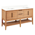 Signature Hardware Aliso 60" Console Teak Double Basin Vanity Set with Cabinet, Vanity Top, and Rectangular Undermount Sinks - Single Faucet Holes Natural Teak / Arctic White