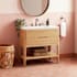Signature Hardware Rheya 36" Console Single Basin Vanity Set with Cabinet and Solid Surface Vanity Top with Rectangular Integrated Sink - 8" Faucet Holes Blonde Oak