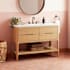 Signature Hardware Rheya 48" Console Single Basin Vanity Set with Cabinet and Solid Surface Vanity Top with Rectangular Integrated Sink - 8" Faucet Holes Blonde Oak