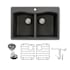 Transolid Aversa 33" Drop In Double Basin Granite Kitchen Sink with Basin Rack and Basket Strainer Black