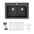 Transolid Radius 33" Drop In Double Basin Granite Kitchen Sink with Basin Rack and Basket Strainer Black
