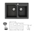 Transolid Radius 3-1/16" Drop In Double Basin Granite Kitchen Sink with Basin Rack and Basket Strainer Black