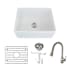 Transolid Logan 23-1/2" Farmhouse Single Basin Fireclay Kitchen Sink with Single Hole 1.8 GPM Kitchen Faucet White