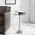 Uttermost Portsmouth 16" Round Modern Industrial Chair Side Accent Drink Table Brushed Brass / White Marble