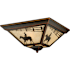 Vaxcel Lighting Trail 3 Light Flush Mount Outdoor Ceiling Fixture with Cream Ranch Portrait Glass Shade - 14 Inches Wide Burnished Bronze