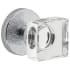 Viaggio Motivo Solid Brass Passage Door Knob Set with Quadrato Crystal Knob and Circolo Leather Rosette - 2-3/8" Backset Bright Chrome