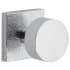 Viaggio Motivo Solid Brass Passage Door Knob Set with Circolo Brass Knob and Quadrato Leather Backplate - 2-3/4" Backset Bright Chrome