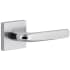 Viaggio Motivo Right Handed Solid Brass Privacy Door Lever Set with Bella Lever and Quadrato Leather Backplate - 2-3/8" Backset Bright Chrome