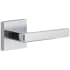 Viaggio Motivo Right Handed Solid Brass Privacy Door Lever Set with Lusso Lever and Quadrato Leather Backplate - 2-3/8" Backset Bright Chrome