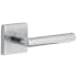 Viaggio Motivo Right Handed Solid Brass Privacy Door Lever Set with Moderno Lever and Quadrato Linen Backplate - 2-3/4" Backset Bright Chrome