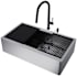 Vigo Oxford 36" Farmhouse Single Basin 16 Gauge Stainless Steel Kitchen Sink with Single Hole 1.8 GPM Pull Down Kitchen Faucet - Includes Basket Strainer, Cutting Board, Escutcheon, and Basin Rack Stainless Steel / Matte Black