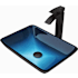 Vigo Donatello 18" Rectangular Glass Vessel Bathroom Sink with 1.2 GPM 12" Deck Mounted Bathroom Faucet and Pop-Up Drain Assembly Matte Black