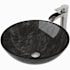 Vigo Giovanni 17" Circular Glass Vessel Bathroom Sink with 1.2 GPM Waterfall 11" H Deck Mounted Bathroom Faucet and Pop-Up Drain Assembly Gray Onyx / Brushed Nickel