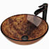 Vigo Giovanni 17" Circular Glass Vessel Bathroom Sink with 1.2 GPM Waterfall 11" H Deck Mounted Bathroom Faucet and Pop-Up Drain Assembly Russet / Antique Rubbed Bronze