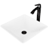 Vigo Hibiscus 16" Square Stone Composite Vessel Bathroom Sink with 1.2 GPM 11" Deck Mounted Bathroom Faucet and Pop-Up Drain Assembly Matte Black