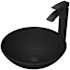 Vigo Cavalli 15" Circular Glass Vessel Bathroom Sink with 1.2 GPM 12" Deck Mounted Bathroom Faucet and Pop-Up Drain Assembly Matte Black