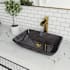 Vigo Donatello 18" Rectangular Glass Vessel Bathroom Sink with 1.2 GPM Waterfall 11" H Deck Mounted Bathroom Faucet and Pop-Up Drain Assembly Matte Gold