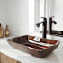 Vigo Donatello 18" Rectangular Glass Vessel Bathroom Sink with 1.2 GPM 11" Deck Mounted Bathroom Faucet and Pop-Up Drain Assembly Red and Brown Fusion