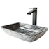 Vigo Donatello 18" Rectangular Glass Vessel Bathroom Sink with 1.2 GPM 12" Deck Mounted Bathroom Faucet and Pop-Up Drain Assembly Slate Grey