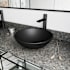 Vigo Cavalli 15" Circular Glass Vessel Bathroom Sink with 1.2 GPM 12" Deck Mounted Bathroom Faucet and Pop-Up Drain Assembly Matte Black