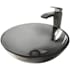 Vigo Giovanni 17" Circular Glass Vessel Bathroom Sink with 1.2 GPM 12" Deck Mounted Bathroom Faucet and Pop-Up Drain Assembly Matte Black