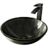 Vigo Giovanni 17" Circular Glass Vessel Bathroom Sink with 1.2 GPM 12" Deck Mounted Bathroom Faucet and Pop-Up Drain Assembly Matte Black