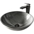Vigo Giovanni 17" Circular Glass Vessel Bathroom Sink with 1.2 GPM 12" Deck Mounted Bathroom Faucet and Pop-Up Drain Assembly Matte Black
