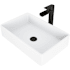 Vigo Magnolia 21" Rectangular Stone Composite Vessel Bathroom Sink with 1.2 GPM Waterfall 11" H Deck Mounted Bathroom Faucet and Pop-Up Drain Assembly Matte Black