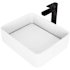 Vigo Jasmine 18" Rectangular Stone Composite Vessel Bathroom Sink with 1.2 GPM Waterfall 11" H Deck Mounted Bathroom Faucet and Pop-Up Drain Assembly Matte Black
