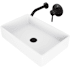Vigo Magnolia 21" Rectangular Stone Composite Vessel Bathroom Sink with 1.2 GPM 5" Wall Mounted Bathroom Faucet and Pop-Up Drain Assembly Matte Black