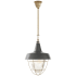 Visual Comfort Henry 18" Industrial Hanging Light with Prismatic Glass by Thomas O'Brien Hand Rubbed Antique Brass / Dark Green