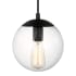 Visual Comfort Leo 8" Wide Mini Pendant with Clear, Seedy Glass Shade Midnight Black