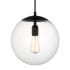 Visual Comfort Leo 12" Wide Pendant with Clear, Seedy Glass Shade Midnight Black